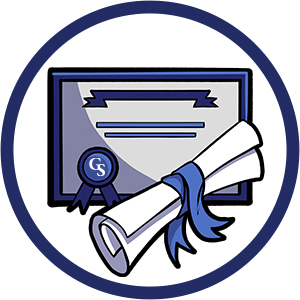 Certificate icon representing trade school certification in genealogical studies.